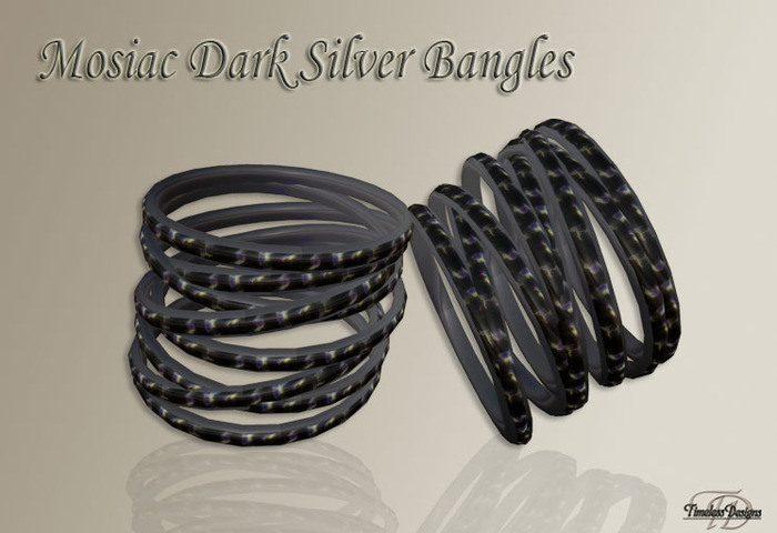 *TD* Mosiac Messy Bangle Set in Dark Silver    BOXED