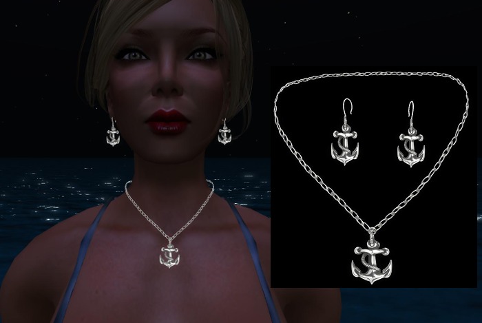 Taffy's Anchor Necklace and Earring Set (Silver)