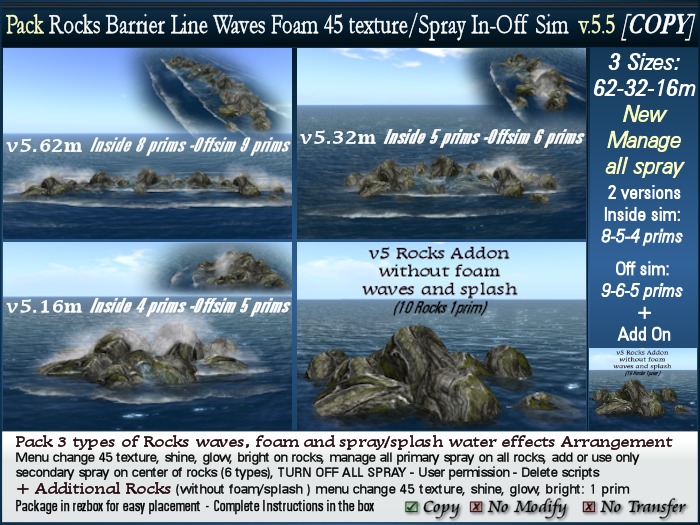 Off sim Rocks Barrier Line sea waves foam. 45 texture,spray effect. Pack v5 3 sizes