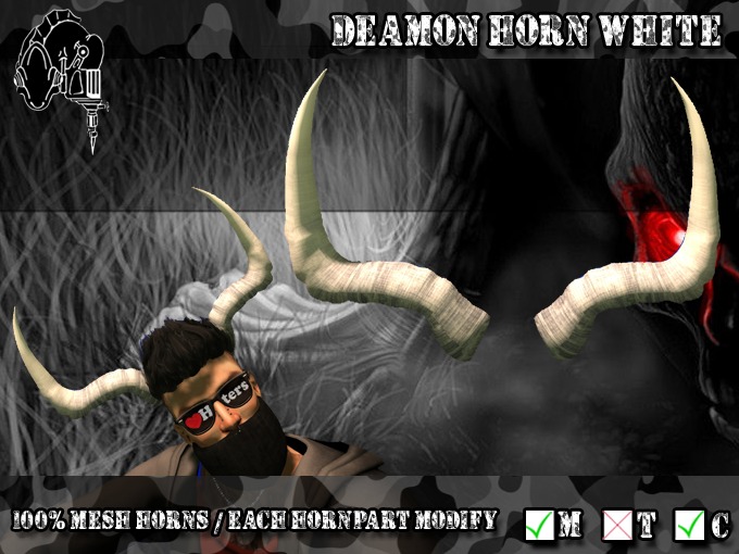 Second Life Marketplace - *CMFL* Deamon Horn White FULL MESH (boxed)