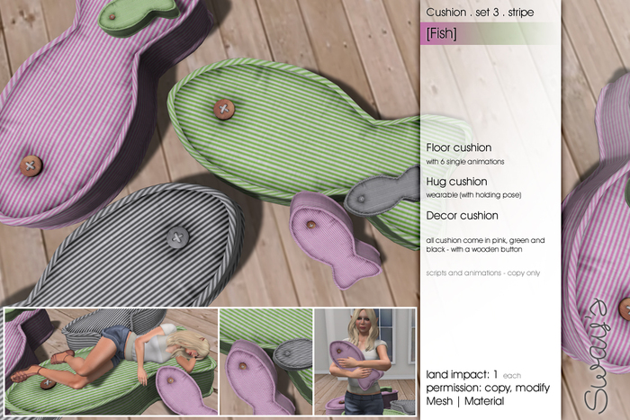 Sway's [Fish] cushion . set 3 stripe 