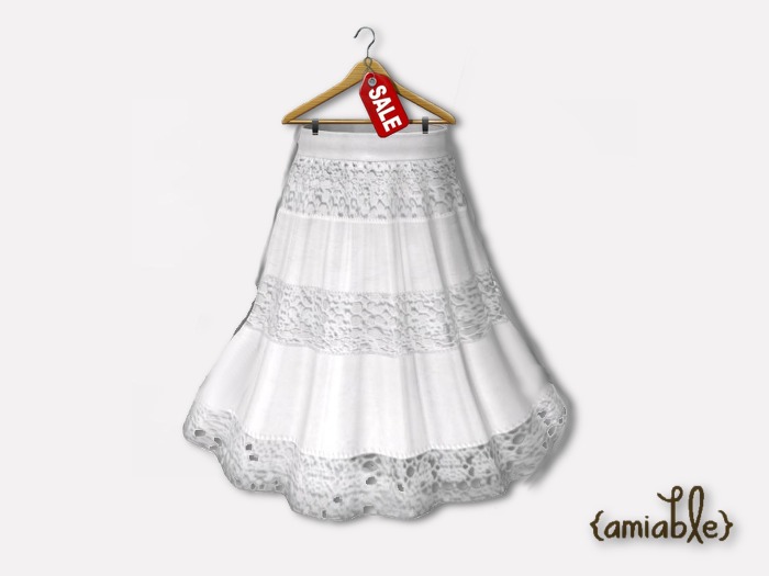 {amiable}Mesh Flared Lace Skirt_WH