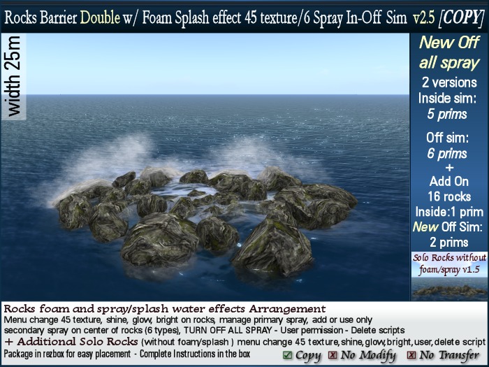 25m Sea Rocks In-Off sim waves foam Change texture spray water splash. COPY