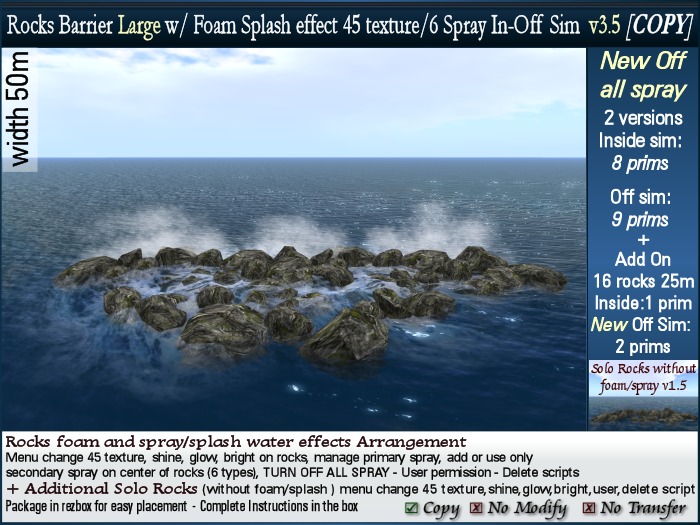 50m Sea Rocks waves foam In-Off sim Change texture spray water splash. COPY