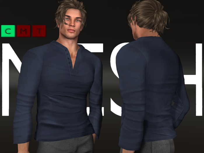 *S.D* Fitted & Standard Mesh Blue Henley Top *DEMO Version*