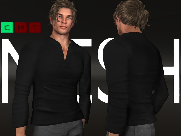 *S.D* Fitted & Standard Mesh Black Henley Top *DEMO Version*