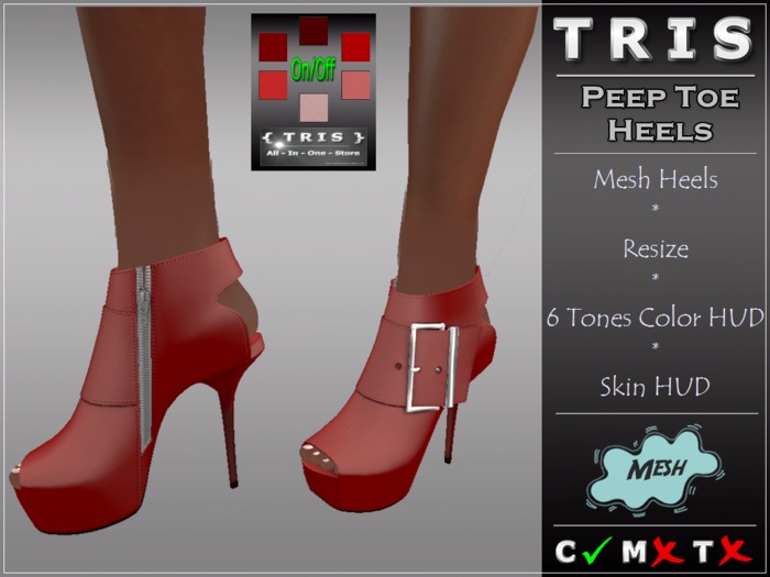 { T R I S } Peep Toe Stiletto Heels - Reds