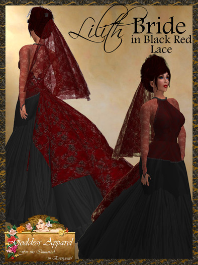 *Goddess* Lilith Bride in Black & Red Lace