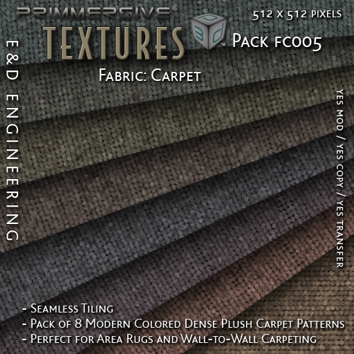 [FC005] 8 512px Modern Colored Dense Plush Carpet Textures for Area Rugs and Interiors by E&D ENGINEERING