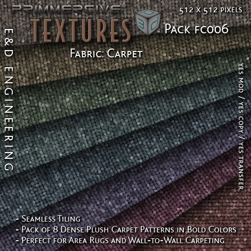 [FC006] 8 512px Colorful Modern Plush Carpet Textures with Seamless Surface for Area Interior Rugs by E&D ENGINEERING