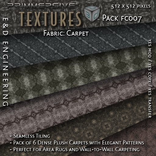 [FC007] 6 512px Plush Seamless Carpet Textures with Elegant Patterns for Area Rugs and Tapestries by E&D ENGINEERING