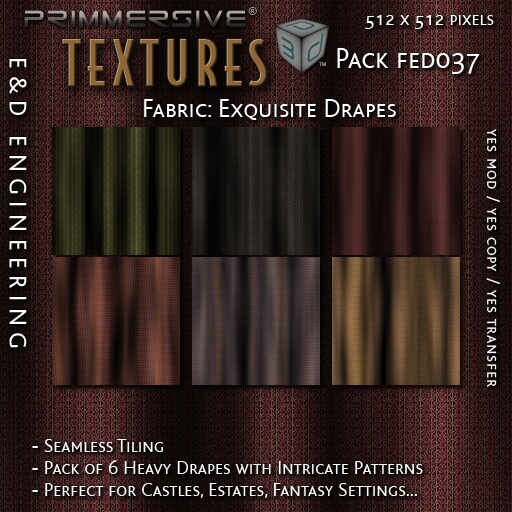 Second Life Marketplace - [FED037] 6 512px Drapes and Curtain Textures ...