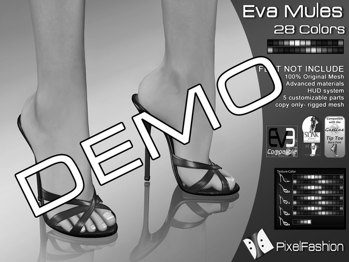   :)(:  DEMO Eva mules - 28colors - slink high feet - Gaeline tip toe - EVE Avatar mesh