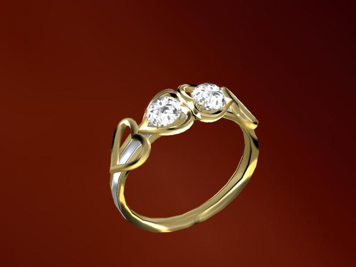 Troymart Slim Silver & Gold Diamond Loving Hearts Right-Hand Ring - Metal and Gem Color Change - Resize -  Brightness