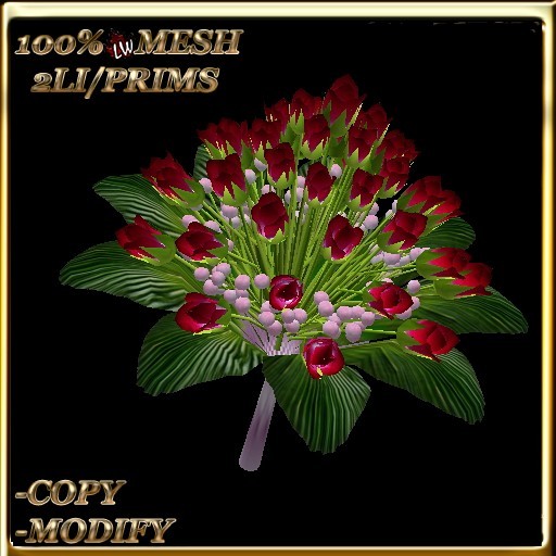 LW_ Mesh Rose Bud Bouquet - Bright Red 11 (2 Land Impact / 1 Prim)