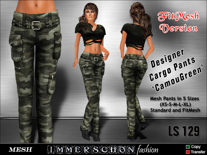 Immerschoen Girl - MESH Cargo Pants 'CamouGreen' DEMO