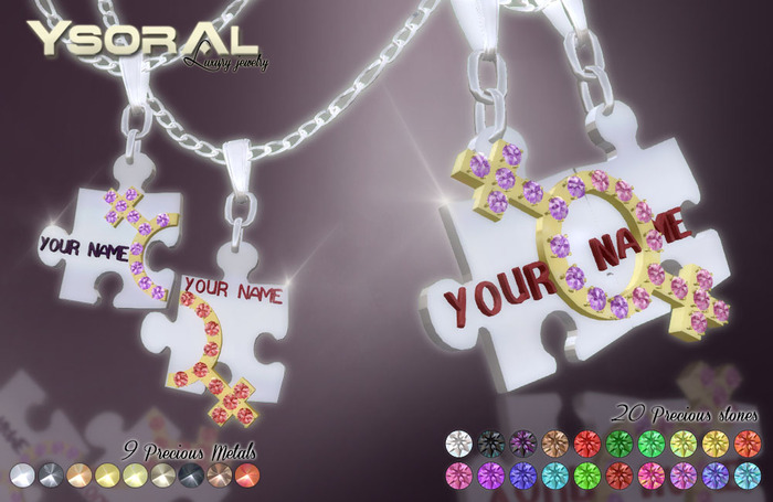  ~~ Ysoral ~~ .:  3 Necklace Couple Puzzle Mesh Woman :.( Customize Name 29 metals & precious stones )