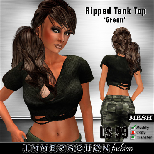 Immerschoen Girl - Ripped Tank Top 'Green' DEMO