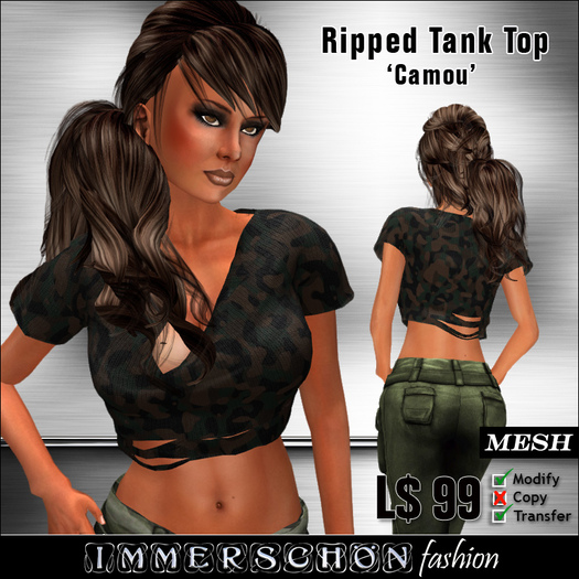 Immerschoen Girl - Ripped Tank Top 'Camou' DEMO