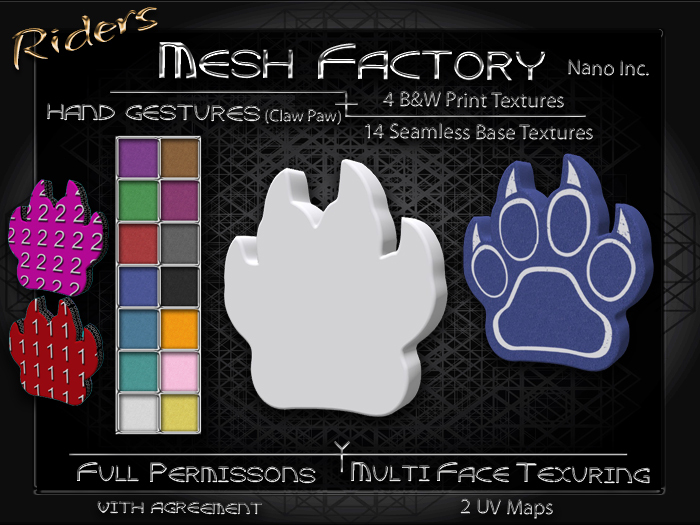 Riders - Full Permission Mesh, NANO Incl. - Foam Hand Kit (4 Claw) Muti Use - Charms, Paddles.etc