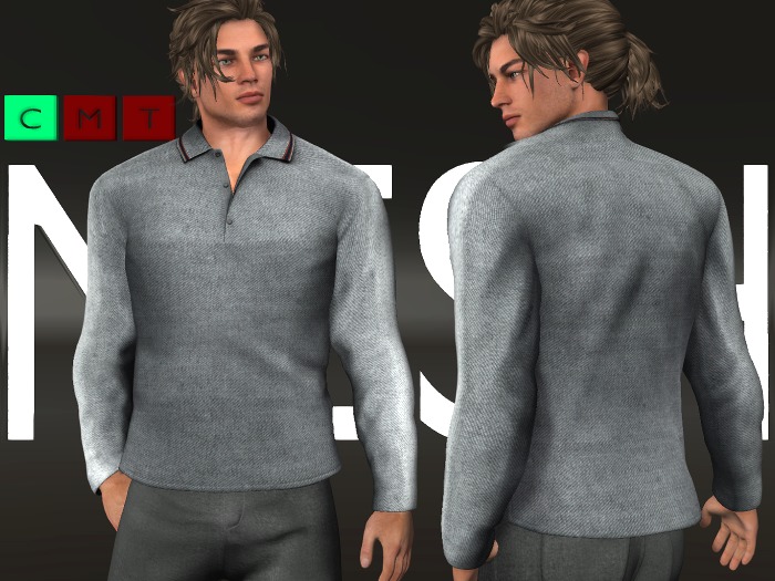 *S.D* Fitted & Standard Mesh Grey Long Sleeve Polo Shirt *DEMO Version*