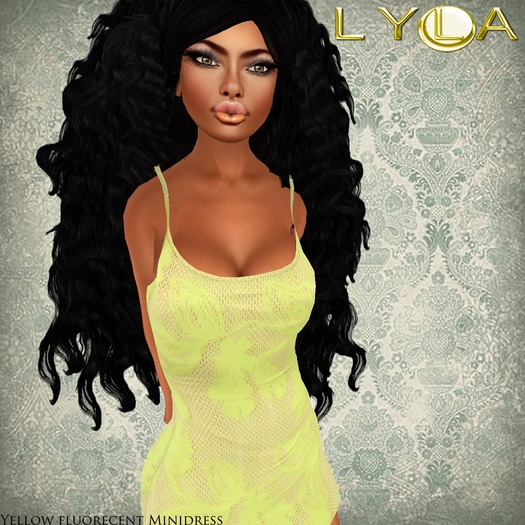 ! Lyla ! - Mesh Fluorecent Yellow Floral print mini dress