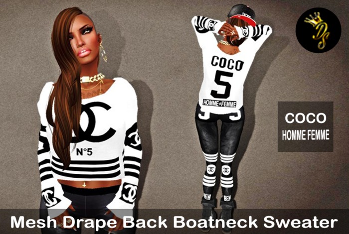 D.S Mesh_Drape Back Boatneck Sweater