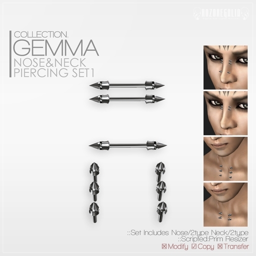 +ROZOREGALIA+*Gemma*Nose&Neck Piercing Set1