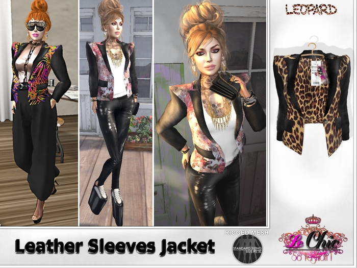 * Le Chic * Leather Sleeves Jacket - Leopard