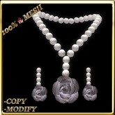 LW_ Box Pearls and Rose Jewelry Set - White Pattern