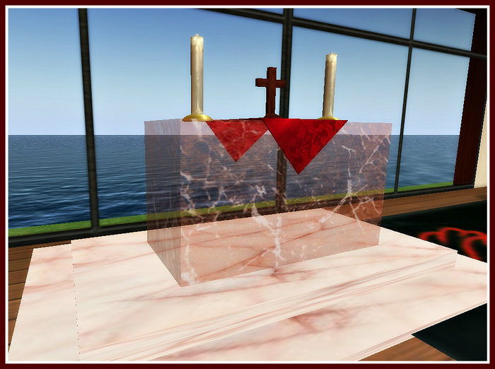 chapel alter w/candels/cloth/cross