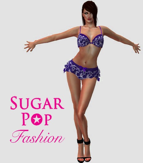 Violet Roses Lace Mesh Bra & Ruffle Panty Purple