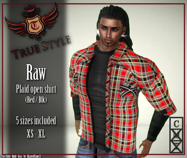 ~TSBG~ Raw Plaid Open Shirt Blu/blk Box