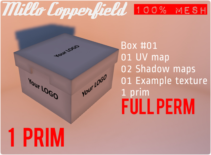 Millo Copperfield - Mesh Box #01 Full perm (1 Uv_map, 2 shadow maps, 1 example texture), 1 prim, FULL PERM