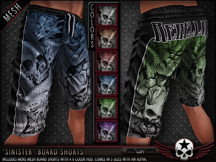 = REBELLION = "SINISTER" BOARD SHORTS - DEMO