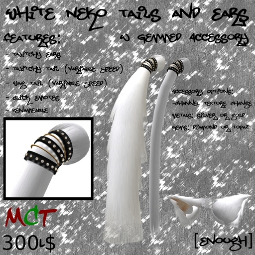 [Enough]White Neko Tails and Ears w Gemmed Accessory