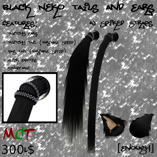 [Enough]Black Neko Tails and Ears w Spikes