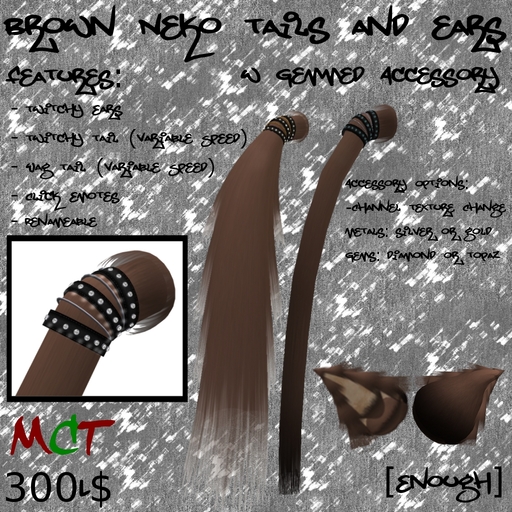 [Enough]Brown Neko Tails and Ears w Gemmed Accessory