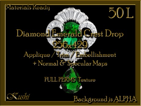 Second Life Marketplace - Diamond Emerald Crest Drop 256x429 Applique