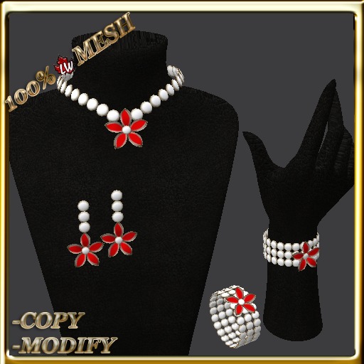 LW_ Mesh Lily Jewelry Set - White Red