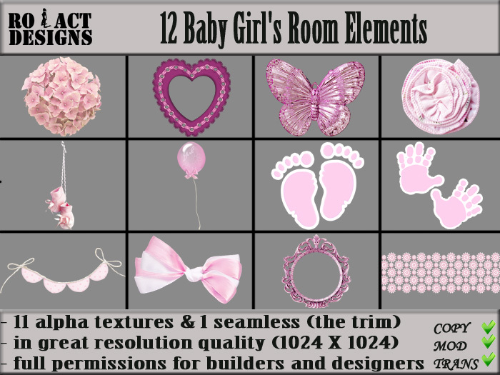 Ro!Act Designs 12 Baby Girl's Room Elements