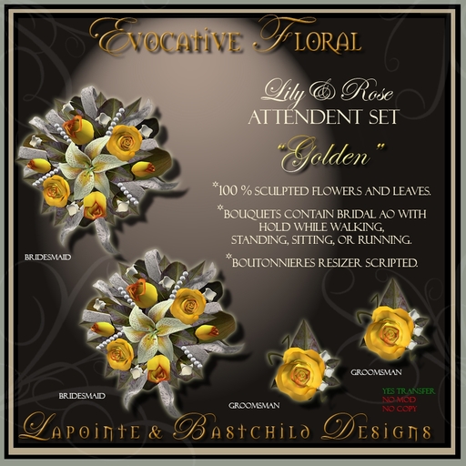 Wedding Flowers - Golden Lily & Rose 4PC Wedding Attendents Flowers Set 