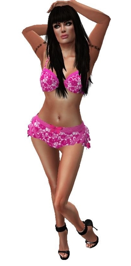 Pink Roses Mesh Bra & Ruffle Panty