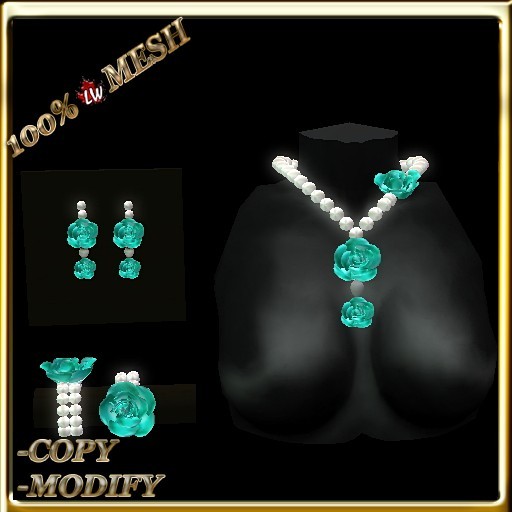 LW_ Mesh Pearls and Roses Necklace - Silk Light Blue