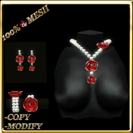 LW_ Mesh Pearls and Roses Necklace - Crimson