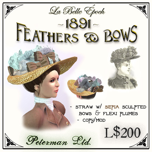 1891 Feathers & Bows hat - Sepia