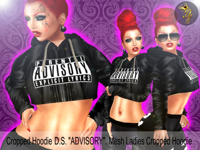D.S. "ADVISORY". Mesh_Ladies Cropped Hoodie