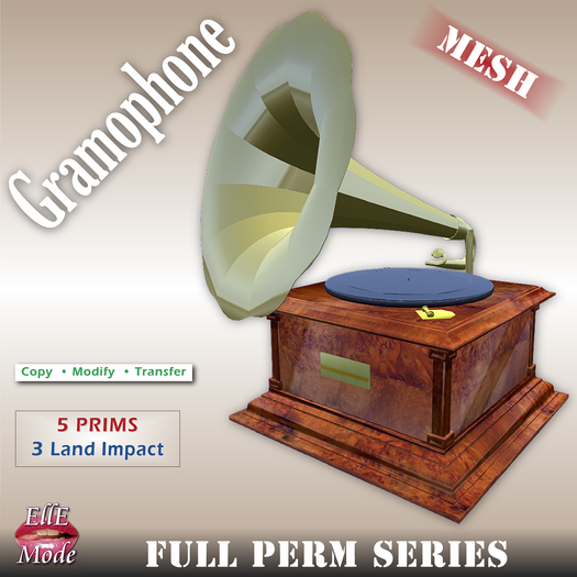 Classic Gramophone * Mesh * Full Permission * Copy, Modify, Transfer * FULL PERM SERIES 