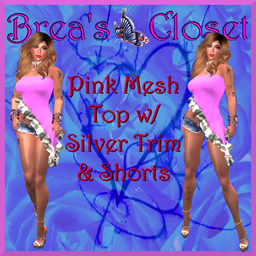 .:: BC ::. ~ Ladies Pink & Silver Mesh Top W/ Shorts