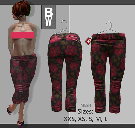 ***Capri Pants 'Red Roses" Mesh  **Boxed**
